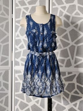 Women's Be Beach By Exist Blue & White Size Medium Button Up Sundress
